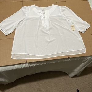 Coldwater Creek Sheer Tunic Tie Caravan Blouse Sz 3x 24 NWT